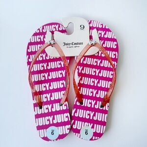 Juicy By Juicy Couture Flip Flops Womens Size 9 Sandals Shoes Pink Glitter Heart